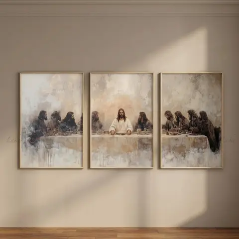 The Last Supper Oil Painting Unframed Poster, Jesus Set of 3, Leonardo Da Vinci Parable LDS Bible Renaissance Christian Faith Shepherd