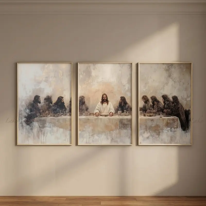 The Last Supper Oil Painting Unframed Poster, Jesus Set of 3, Leonardo Da Vinci Parable LDS Bible Renaissance Christian Faith Shepherd