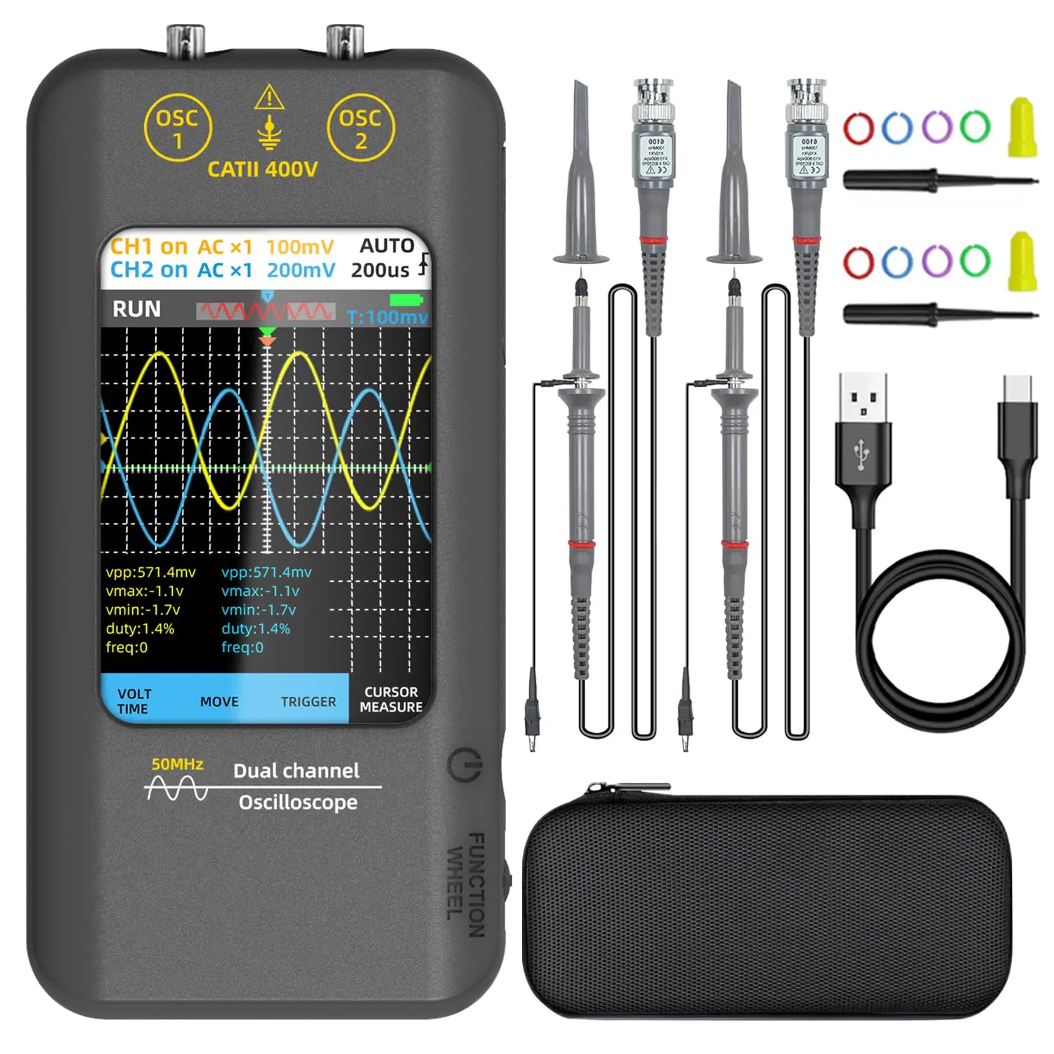 BSIDE Handheld Oscilloscope 3.98'' Touchscreen Digital oscilloscope Dual  50MHz Bandwidth Portable Oscilloscope Signal Generator 250MSa/s Sampling Rate Tablet Automotive oscilloscope