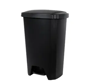 12.1 Gallon Trash Can, Plastic Step On Kitchen Trash Can, Black