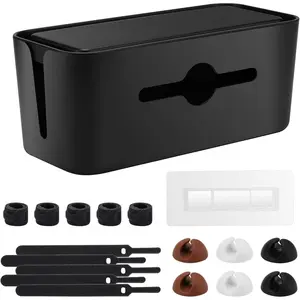 Cable Management Box, Cord Organizer Box For Desk And Floor Cable Hiding, Cable Box Organizer To Cover Power Strip Cord Wires For Home Office, Black