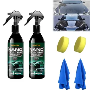 Woiow Nano Coating Agent Car Polish 2 Count 300ML Advanced Formula 3-in-1 Ceramic Spray for Car Protection Quick Wax Polish Glass Oil Film Remover Clear Coat