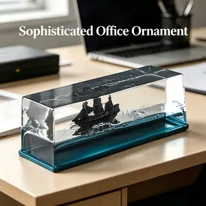 Floating Acrylic Ship Fluid Bottle, Modern Desktop Ocean Decor, Romantic Valentine's Gift, Ideal for Home Office, Perfect for Holidays, Modern Home Decoration