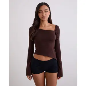 Dalene Asymmetric Long Sleeve Top in Bitter Chocolate