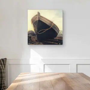 Begin Home Decor C1MP1616IXJFST 16 x 16 in. Rowboat at the Water Edge Wall Art - Brown Marine Metal Print Decor