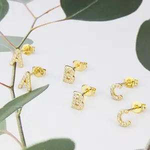 springtok Golden 26 English letters zircon earrings for pierced ears, daily wear gift for women