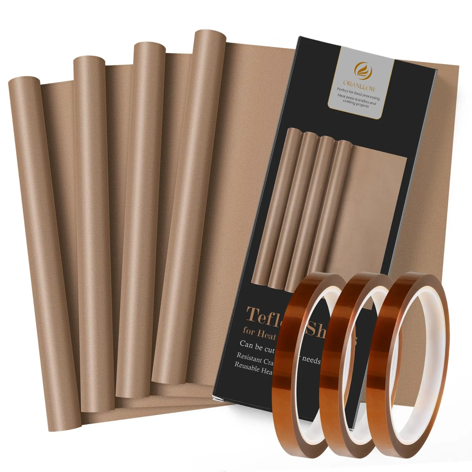 4 Pack 16x12 PTFE Teflon Sheets for Heat Press Set | Non-Stick Transfer Sheet, With 3 10mm Heat Rolls Transfer Tape Set For Sublimation, Heat Resistant