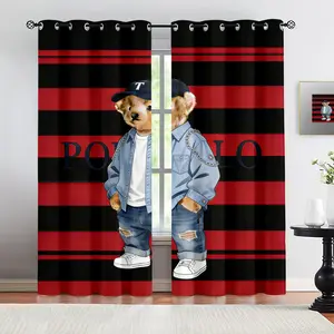 Bear print pattern, 2 curtain sets, suitable for living room, balcony, and bedroom windows, perfect for home, seasonal, holiday room decoration