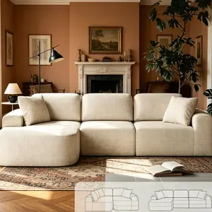 107'' Modular Sectional Boneless Sofa Couch with Chaise, No Assembly Required, Modern Woven-Textured Upholstery, Convertible L-Shaped Design for Living Room,Gifts for the Whole Family: Husband & Wife, Mom & Dad Spacious Convertible Family Couch