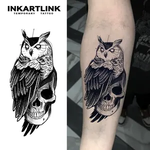 INKARTLINK Tattoo Tech, 2 Sheets Semi-Permanent Temporary Tattoos ,Owl 1,Adult Art Design,Lasts 1-2 Weeks, Waterproof, Realistic Look, No Adhesive, No Reflection,For Man And Woman,Ideal for Swimming, Party