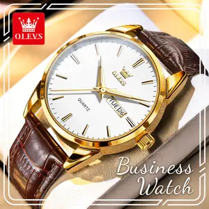 OLEVS Men's Quartz Watch, 39mm Classic White Dial with Luminous Hands, Waterproof Business Casual Wristwatch with Day-Date Display, Ideal Gift for Him 6898