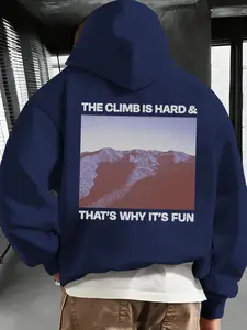 Men's Drawstring Hooded Loose-Fit Sweatshirt, Fall & Winter Casual Comfortable Pullover, Mountain Graphic Print, Perfect Gift Idea