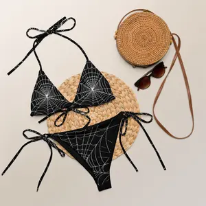 Spider Web Bikini Set/ Goth Two Piece/ Halloween Bikini Set/ All-over print recycled string bikini