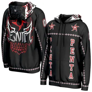 Penta Mask Black Full Zip Hoodie, WWE Lucha Libre Jacket, Dark Mask Culture Streetwear, Collector Gift For Wrestling Fans