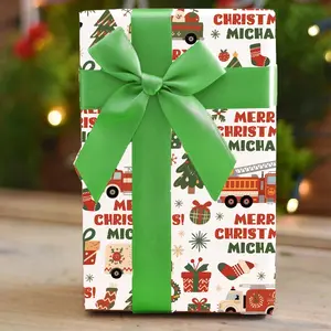 Personalized Christmas Truck Wrapping Paper: Custom Name Gift Wrap