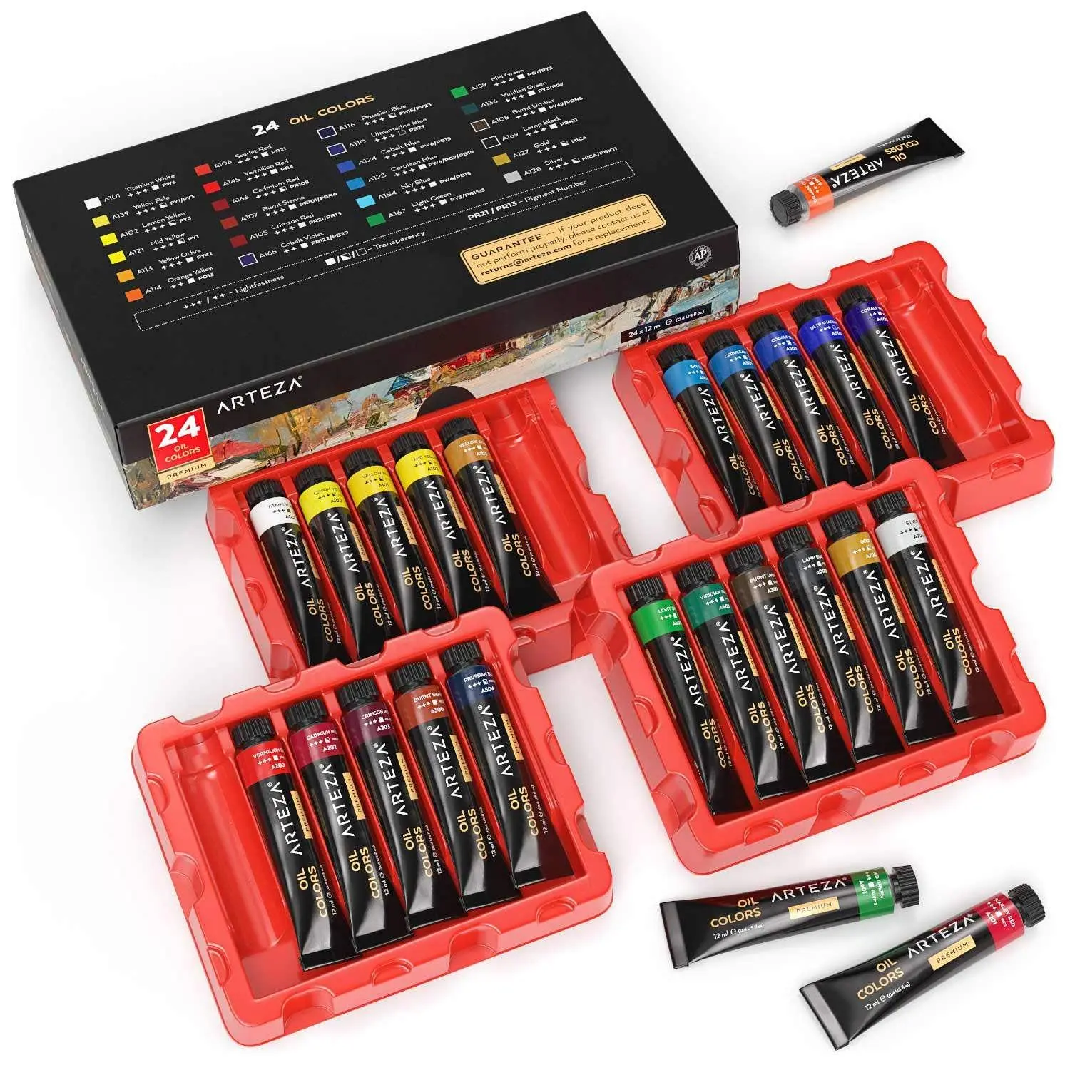 Arteza® Premium Oil Artist Paint Set - 24-Piece 12ml Tubes, Smooth Consistency, High-Quality Colors, Slow Drying, Archival Grade Formula, Oil Painting DIY Supplies for Artists, ARTZ-8156, Smooth Oil Consistency