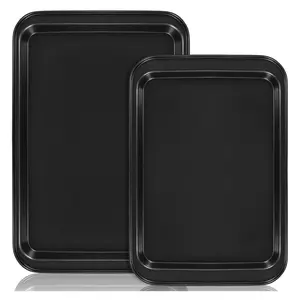 Non-stick Baking Tray Set, 2 Counts Carbon Steel Meat Pizza Cake Oven Baking Pan, Baking Tray for Home Kitchen Baking House