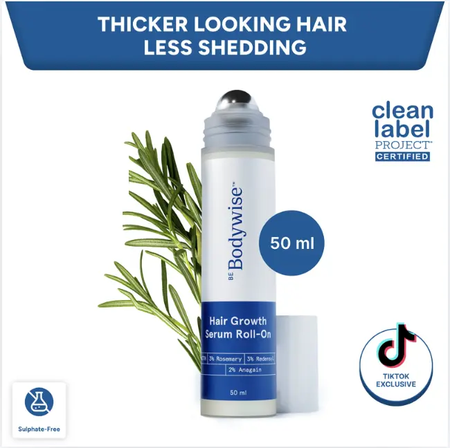 Be Bodywise Hair Growth Roll-On Serum | New Year New You Edition | 3% Rosemary, 3% Redensyl, 2% AnaGain | Precision Scalp Applicator | Paraben/Sulphate-Free | Non-Oily | DHT-Care Botanicals | 50ml