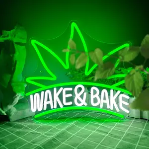 Wake And Bake LED Neon Sign Light Text Wall Art Decor For Kitchen, Bedroom, Living Room, Man Cave Party Decorations Birthday Gift For Him Her Bestie Boyfriend USB Powered Night Lamp, Led Nightlight Stoner Room Accessories, Led Neon Lights