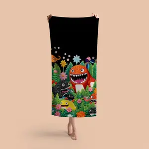 Cartoon Monster Pattern Beach Towel, Soft Absorbent Towel, Beach Towel for Women & Men, Swimming Pool Towel, Travel Towel