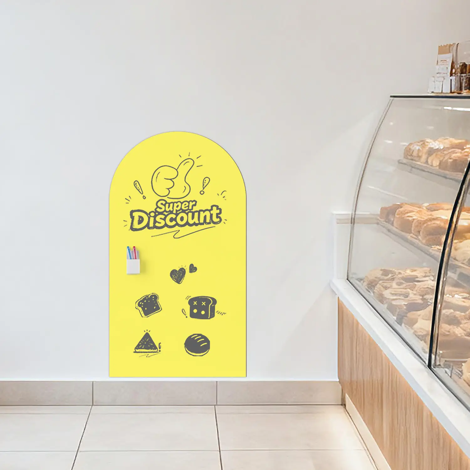 Lemon yellow graffiti magnetic arched decal contact paper, 40cm*80cm/50cm*90cm, peel and stick wall self-adhesive magnetic wall panel stickers, suitable for peel and stick magnet contact paper rolls in homes, schools, restaurants, cafes, and offices.