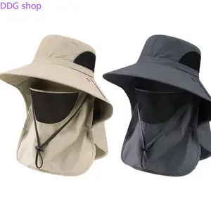 Unisex Outdoor Sun Cap - Wide Brim UPF Protection Fishing Headwear with Neck Flap, Detachable Face Cover, Quick-Dry Breathable Mesh, Adjustable Fit, Men's Accessories, for Hiking, Camping,summervibes