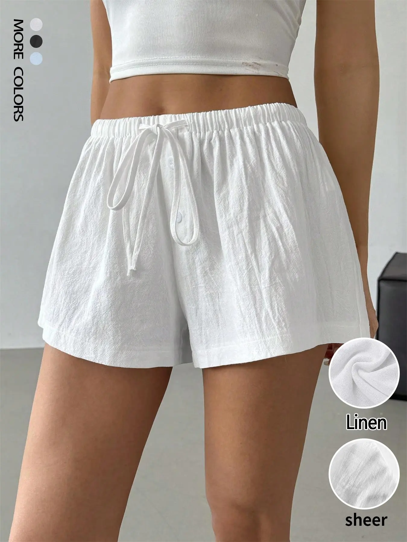 Women's Linen Shorts, Casual, Basic, Summer Loose Fitted Baggy Drawstring Adjustable Elastic Waist Wide Leg Shorts Lounge Boxers Pants Solid Color Breathable Beach Dolphin Shorts Bottoms