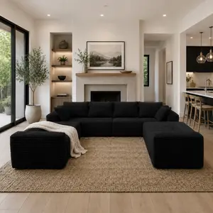 Oversized 8-Seat U-Shaped Modular Sectional Sofa, Modern Extra Deep Seat Cloud boneless Couch, Frameless Compressed Foam Convertible Sleeper Sofa Bed, Durable Scratch-Resistant Corduroy Fabric, Ergonomic, No Assembly Required