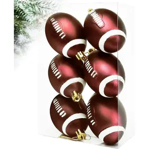 6Pcs Classic Football Baseball Xmas Ball Ornaments, Collection Sports Theme Tree Decor, Christmas Tree Skirt Decoration Supplies (Red)