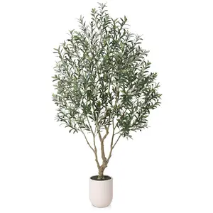 VeriNatural 8FT Artificial Olive Tree  Lifelike Faux Plant with White Planter | No Maintenance Decor