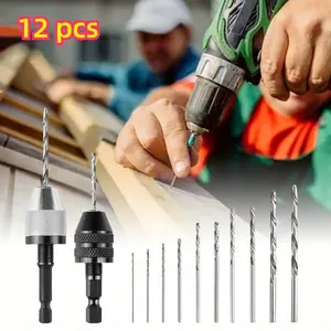 2Pcs Quick-Change Keyless Drill Chuck Adapter Kit with 10 Multi-Size Drill Bits,Hex Shank - Durable Aluminum Alloy & Carbon Steel,Easy Installation for Electric Grinders,Lathes & Drilling Machines