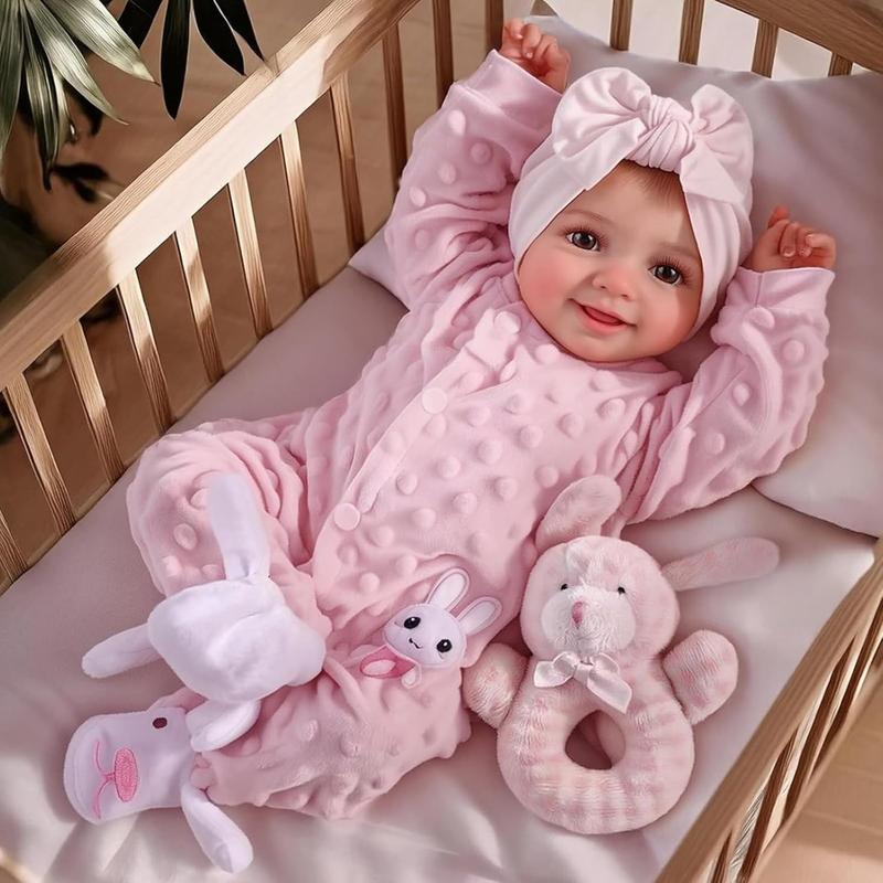 BABESIDE Reborn Baby Dolls Sunny - 17Inch Realistic Baby Doll with Soft Fabric Body Cute Face Poseable Smiling Doll Real Life Baby Dolls with Complete Accessories for 3+ Years Old Gift