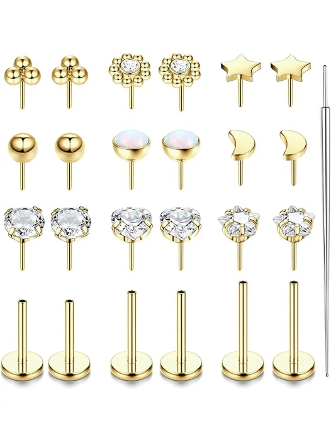 20G 18G 16G Threadless Nose Studs Rings for Women Men 316L Steel Push in Flat Back Earrings CZ Lip Labret Nose Rings Studs Cartilage Helix Conch Medusa Nostril Tragus Piercing Jewelry Body Jewelry 6mm 8mm 10mm Length