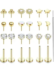 20G 18G 16G Threadless Nose Studs Rings for Women Men 316L Steel Push in Flat Back Earrings CZ Lip Labret Nose Rings Studs Cartilage Helix Conch Medusa Nostril Tragus Piercing Jewelry Helix Pierced Ring 6mm 8mm 10mm Length