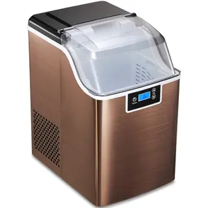 Antarctic Star Nugget Ice Maker Machine with Soft & Chewable Ice, Self-Cleaning, Automatic 44lbs in 24 Hours, Electric Ice Making Machine with Ice Scoop, LED Display, for Home, Kitchen, Office (BRONZE) Lid Transparent Utensils