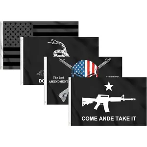 4 Counts All Black American Flag 3x5 ft - Gadsden Don't Tread On Me Flag - Liberty or Death 2nd Amendment 1789 USA Skull Flags - Come and Take It Flag with Grommets - Printed Polyester Banners Decoration