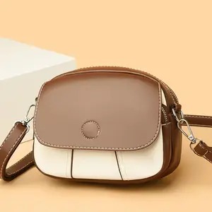 Trendy Patchwork Mini Bag ，Cute & Versatile Mini Satchel - Chic Small Bag for GirlsHigh-quality PU Leather Crossbody Bag, Small Round Handbag, Fashionable Shoulder Bag, Gift for girl