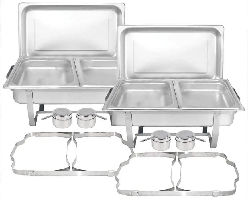 GARVEE Stainless Steel Double Chamber Rectangular Food Warmer - Insulated, Portable Catering Buffet Food Warming Plates, Stackable Hot Food Display, 2 Pieces