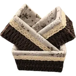 Wicker Woven Baskets With Liner, 3Packs Small Square Decorative Shelf Basket For  Storage And Organizing (coffee)