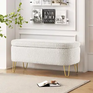 Bed Storage Ottoman Bench - Vintage Boucle Upholstered Entryway Bench with Gold Legs, Padded Design for Living Room & Bedroom Use large storage space,Foot Rest Stool ,Modern Furniture