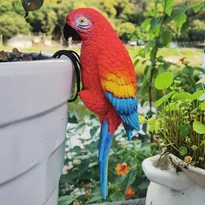 Realistic Parrot Statue Resin Hanging Bird Figurine with Claw Garden Yard Flower Pot Branch Desktop Decoration Perfect Gift