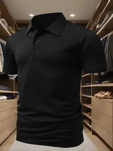 Men's Solid Color Jacquard Polo Shirt, Regular Fit Casual Short Sleeve Collared Top for Summer, Fashion Men's Clothes for Business Daily Wear, Gamis