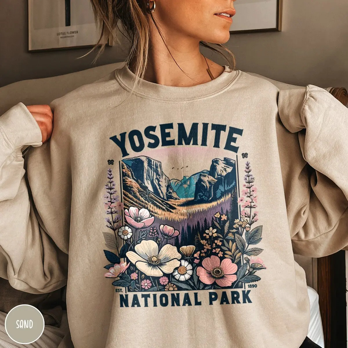 Yosemite Sweatshirt: National Park, Wildflower, Granola Girl Crewneck