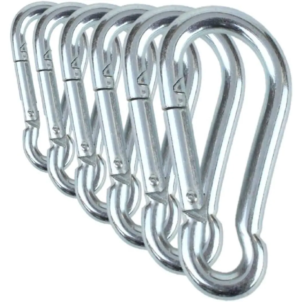 Black &  Zinc-Galvanized Heavy Duty Bushcraft Carabiner Spring Snap Clip Link Hooks 200-500lb Load 2, 6 & 12 Packs