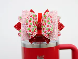 Red Cherry Straw Topper Bow - Tumbler Accessories