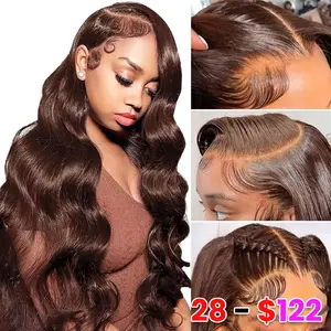 13x6 Chocolate Brown Body Wave Lace Front Wigs Human Hair 180 Density Transparent Lace Frontal Human Hair Wigs Pre Plucked with Baby Hair Brown Colored Wigs For Women Loose Wave Wig Natural Wave Wig