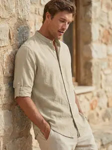 Men’s Hawaiian-Style Loose Fit Linen Long-Sleeve Shirt — American Casual Minimalist 67 men's shirt graphic tees White T-shirt Crewneck