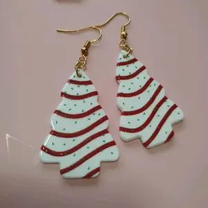 Christmas Tree Snack Cake Earrings Nickel Free 18k Gold Plated Handmade