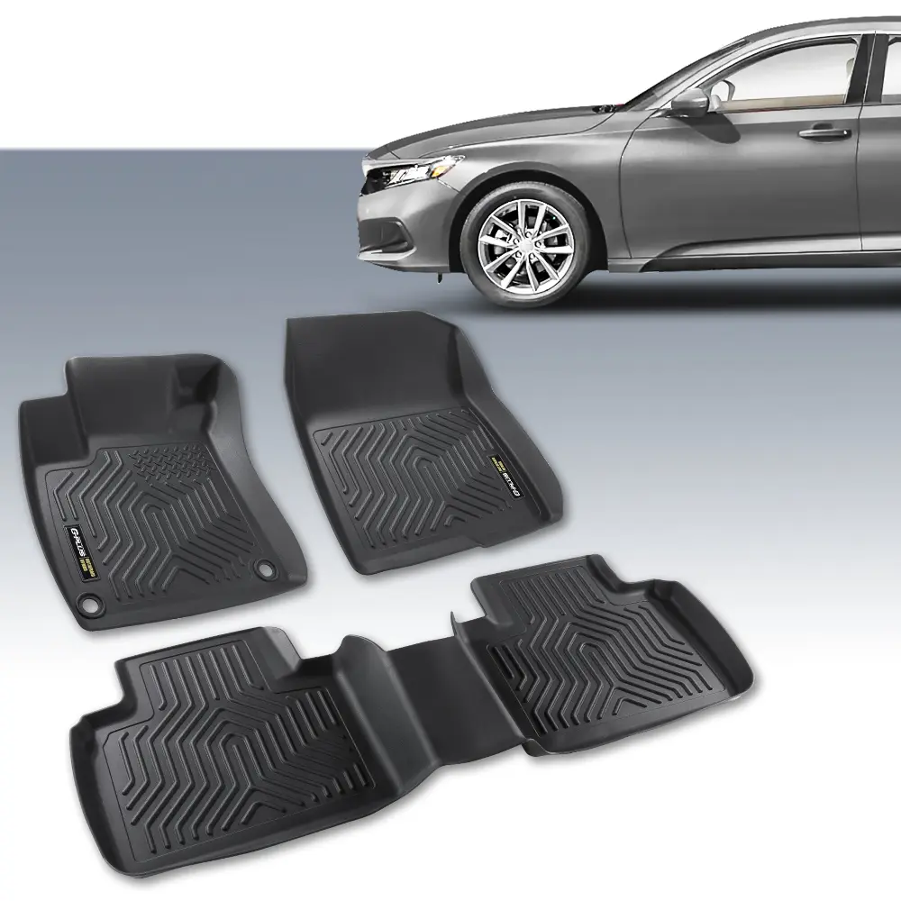 CROSSDESIGN TPE Raised Edge Car Floor Mats, All-Weather Car Accessory, Auto Accessories - Fit 2013-2024 Honda Accord Sedan, Waterproof, Durable, Nonslip 3pcs Black Upgraded Interior Protection, Car Mat Set, Car Accessories
