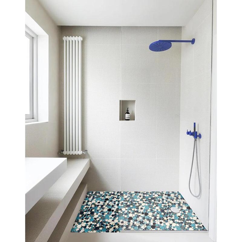 Pebble Tiles 5 Sheets, Aqua Teal Blue Mosaic Tiles for Accent Wall Backsplash, Pebble Tile for Bathroom Shower Floor